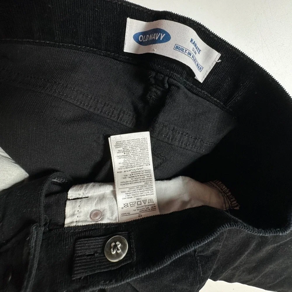 Old Navy Karate Slim Black‎ Corduroy Pants Adjustable Waist Kids Size 12
